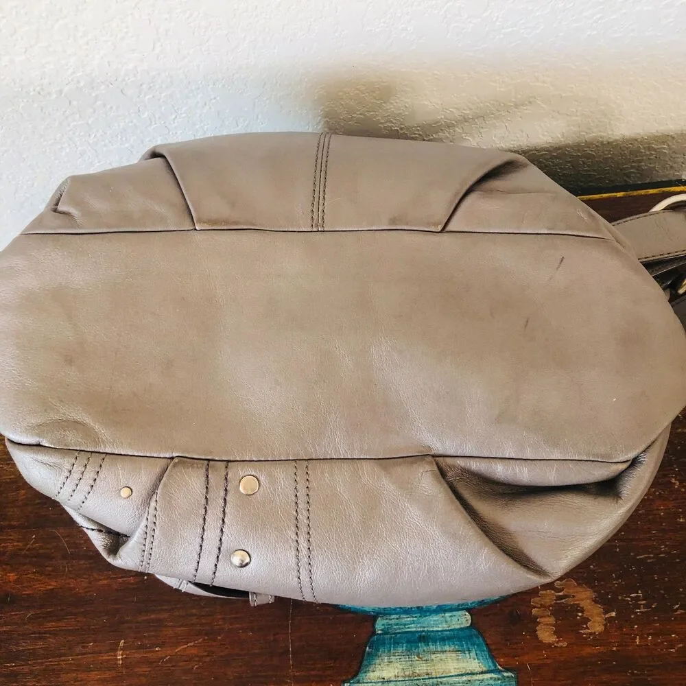 Coach Gunmetal Gray Leather Studded Embossed Hobo Shoulder Bag F16178